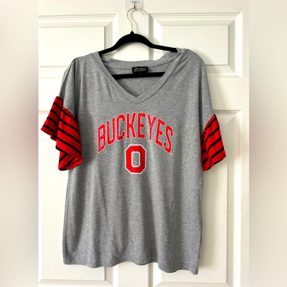 Ohio State Ruffle Sleeve Tshirt, Size L